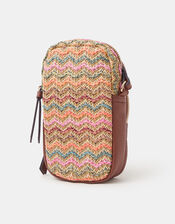 Stripe Raffia Phone Bag, , large