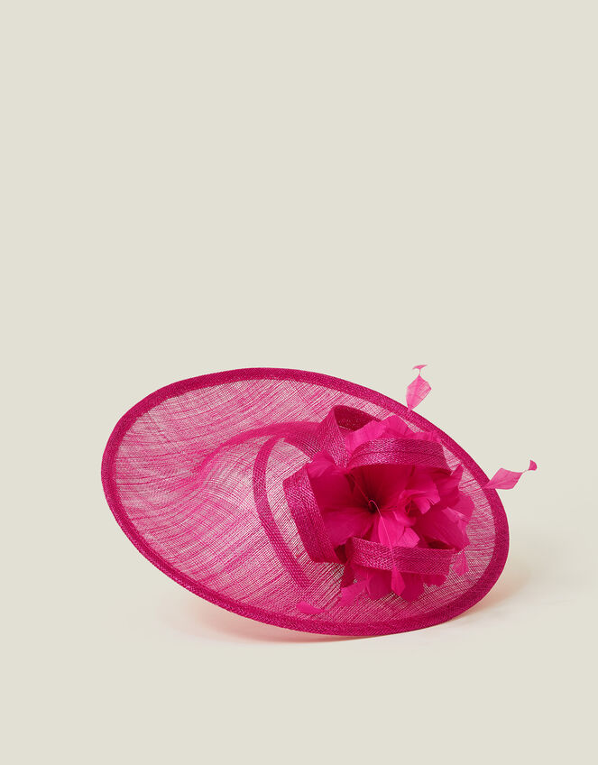 Large Disc Feather Corsage Fascinator, Pink (FUCHSIA), large