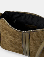 Embossed Faux Suede Crossbody Bag, Green (KHAKI), large