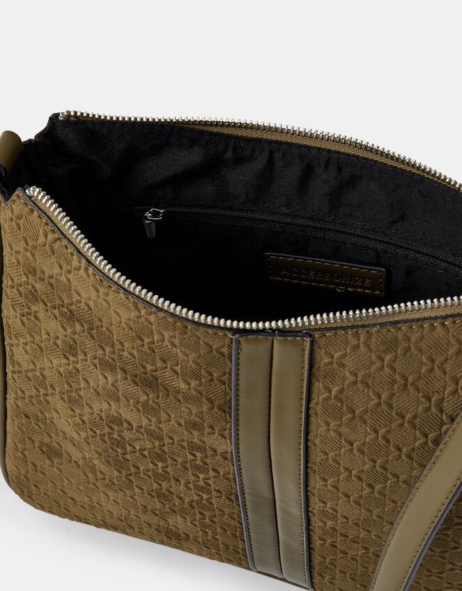 Embossed Faux Suede Crossbody Bag, Green (KHAKI), large