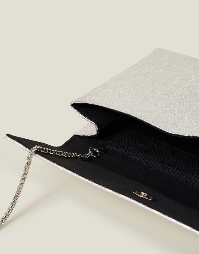 Metallic Fold-Over Clutch Bag, Silver (SILVER), large