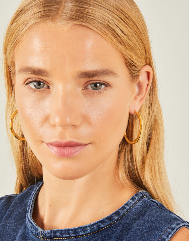 14ct Gold-Plated Stainless Steel Chunky Hoops, , large