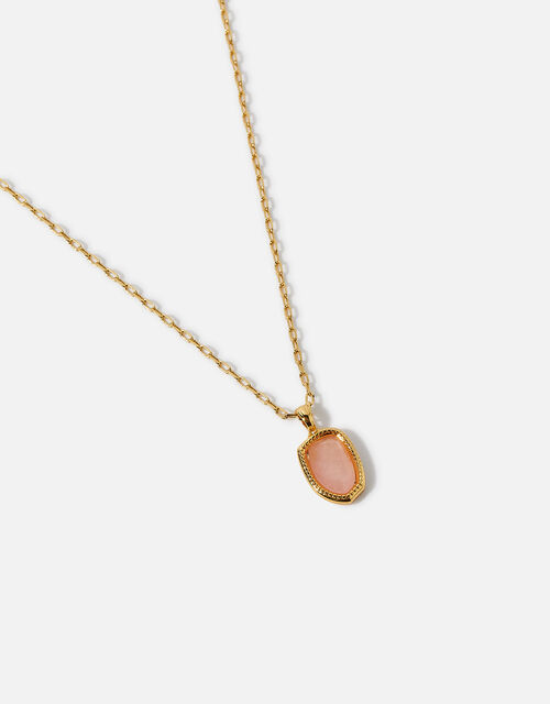 Gold-Plated Irregular Healing Stone Rose Quartz Necklace, , large