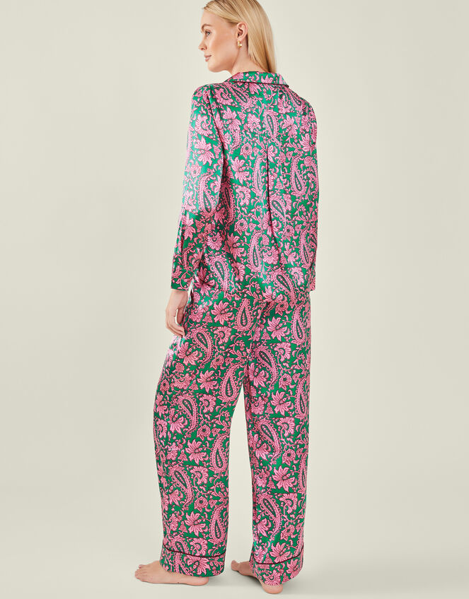 Paisley Satin Long Pyjamas Set, Teal (TEAL), large