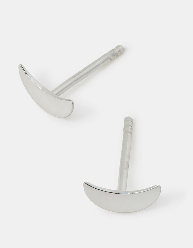 Sterling Silver Crescent Moon Stud Earrings, , large
