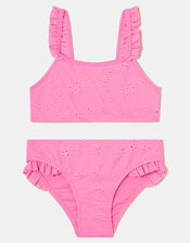 Girls Ruffle Broderie Bikini Set, Pink (PALE PINK), large