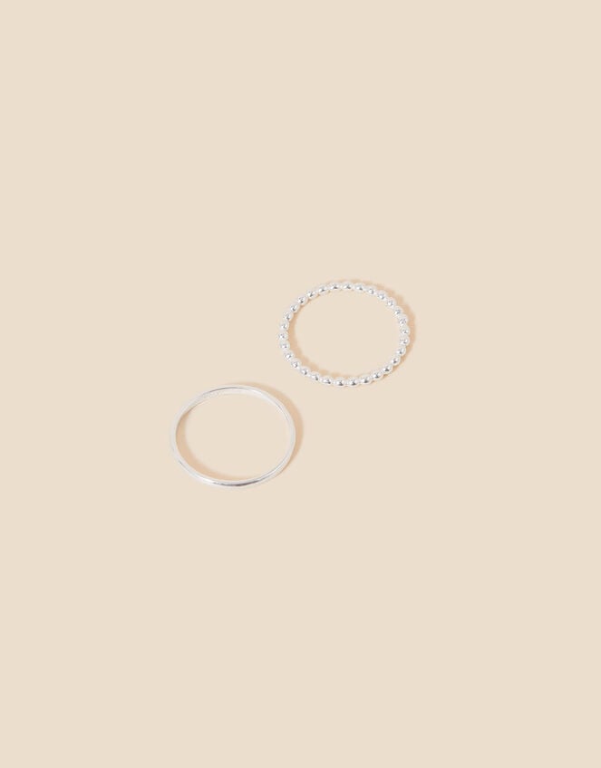 Sterling Silver Ball Rings Set of Two, Silver (ST SILVER), large