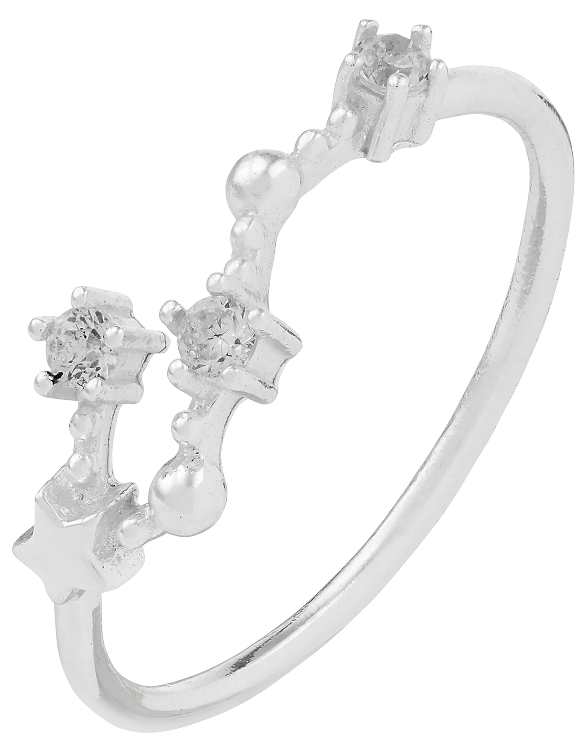 Sterling Silver Cancer Constellation Ring, White (ST CRYSTAL), large