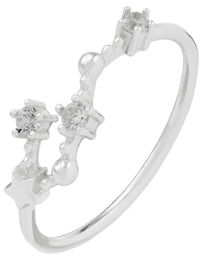 Sterling Silver Cancer Constellation Ring, White (ST CRYSTAL), large