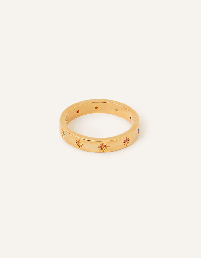 14ct Gold-Plated Rainbow Star Station Ring, Gold (GOLD), large