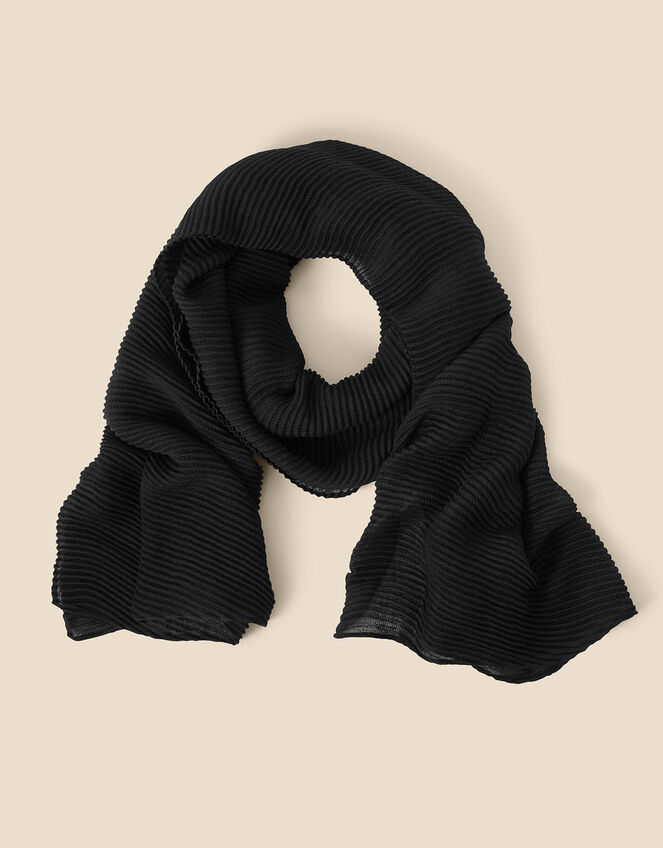 Lightweight Pleat Scarf, Black (BLACK), large