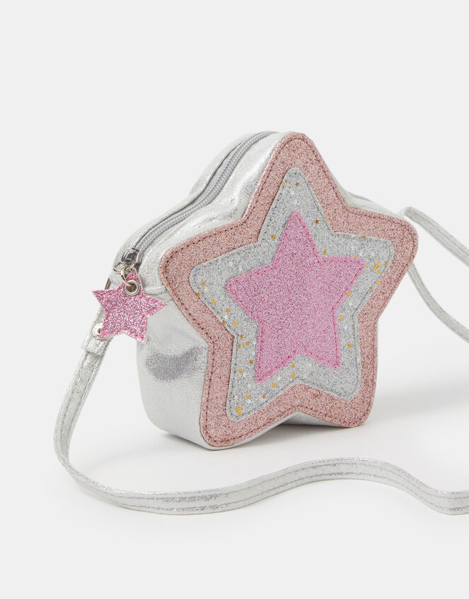 Girls Metallic Star Crossbody Bag, , large