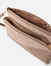 Darcey Leather Double Zip Cross-Body Bag, Nude (NUDE), large