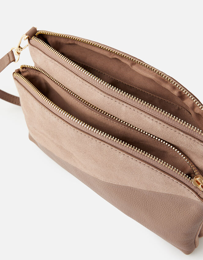 Darcey Leather Double Zip Cross-Body Bag, Nude (NUDE), large