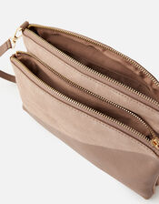Darcey Leather Double Zip Cross-Body Bag, Nude (NUDE), large