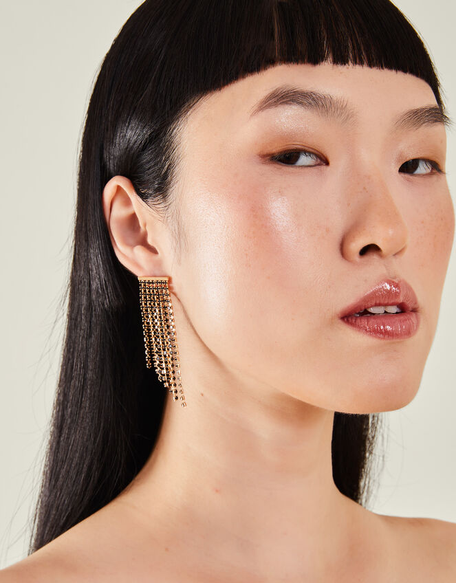 Asymmetrical Gemstone Fringe Earrings, , large