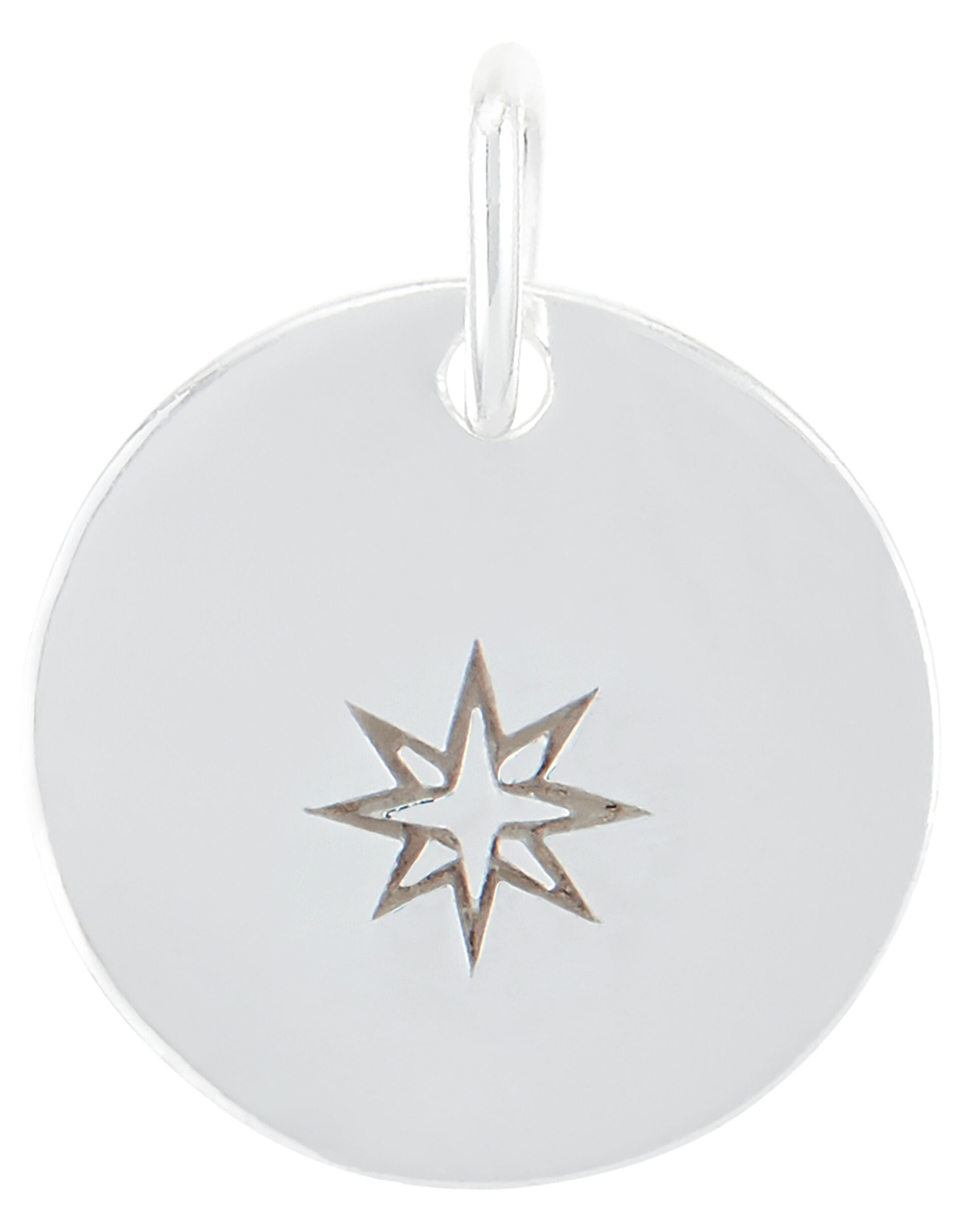 Sterling Silver Star Disc Charm, , large