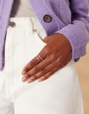 Sparkle Gem and Textured Ring Set of Two, Silver (SILVER), large