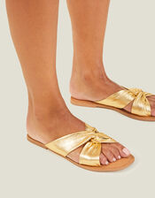 Metallic Leather Knot Sandals, Gold (GOLD), large
