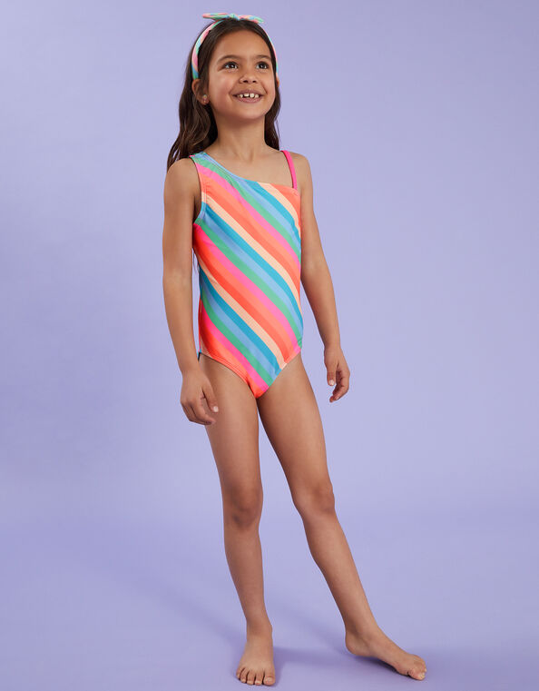 Girls Stripe Swimsuit, Multi (BRIGHTS MULTI), large