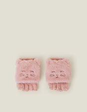 Girls Cat Fingerless Mitten Gloves, Pink (PINK), large