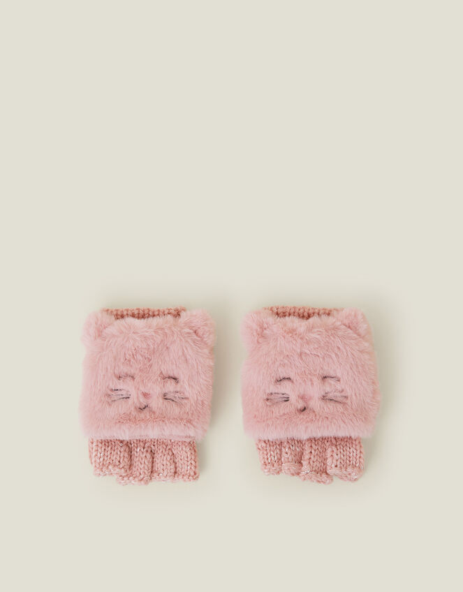 Girls Cat Fingerless Mitten Gloves, Pink (PINK), large