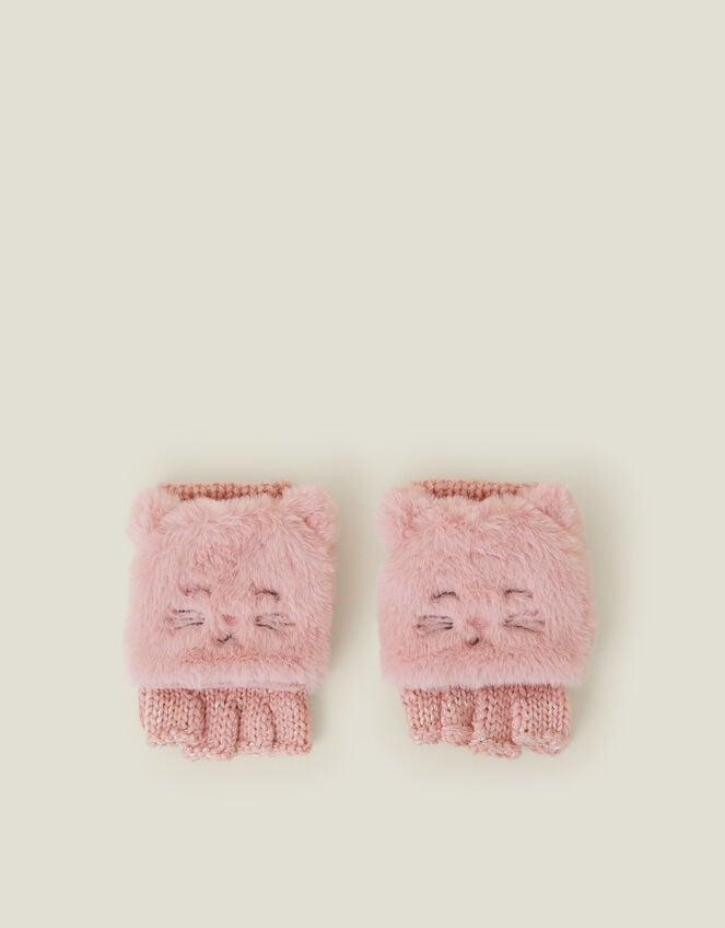 Girls Cat Fingerless Mitten Gloves, Pink (PINK), large