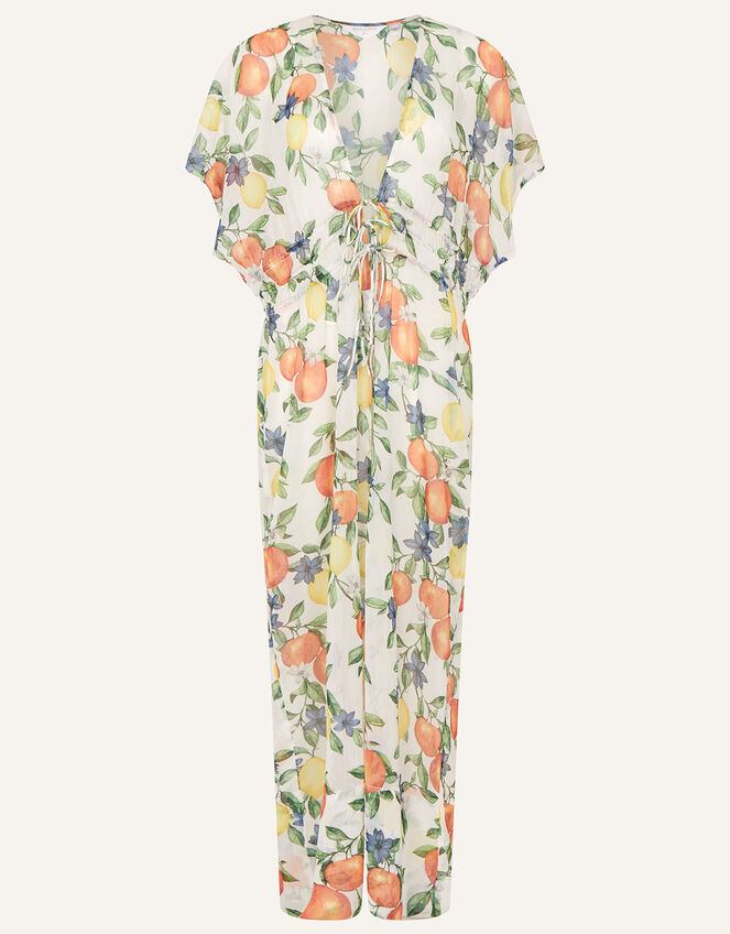 Lemon and Orange Maxi Chiffon Kimono, White (WHITE), large
