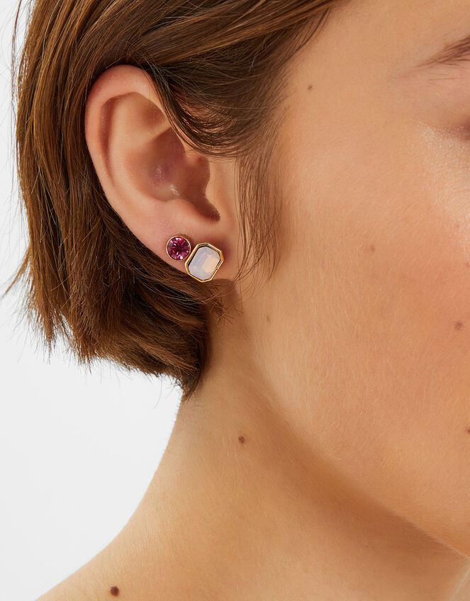 5-Pack Gem Stud Earrings Pink, , large