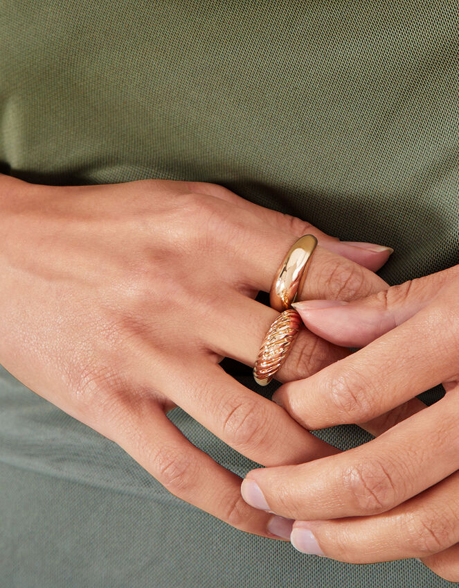 Chunky Croissant Rings Set of Two, Gold (GOLD), large