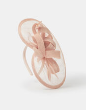 Bow Feather Disc Fascinator, Pink (PALE PINK), large