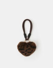 Fluffy Leopard Heart Bag Charm, , large