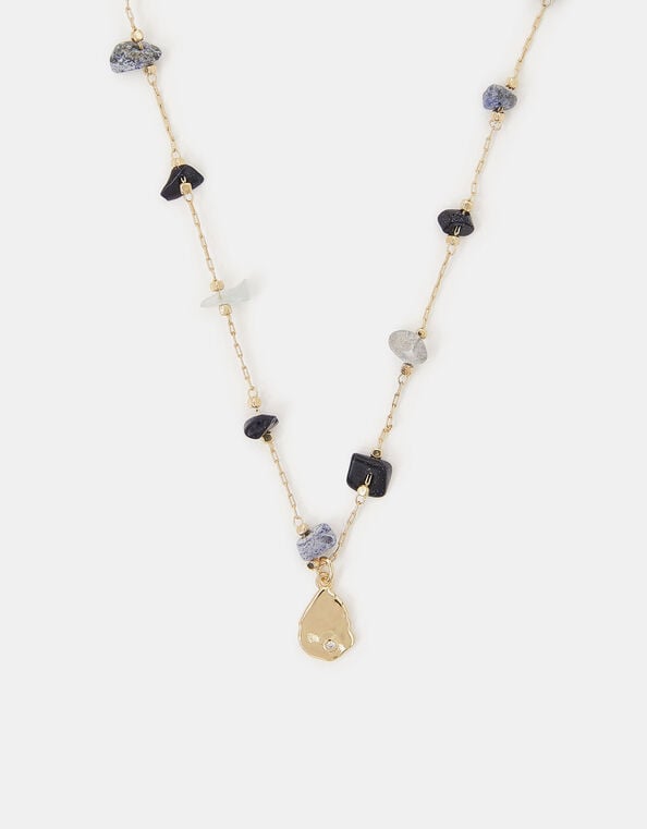 14ct Gold-Plated Pendant Nugget Stone Station Necklace, , large