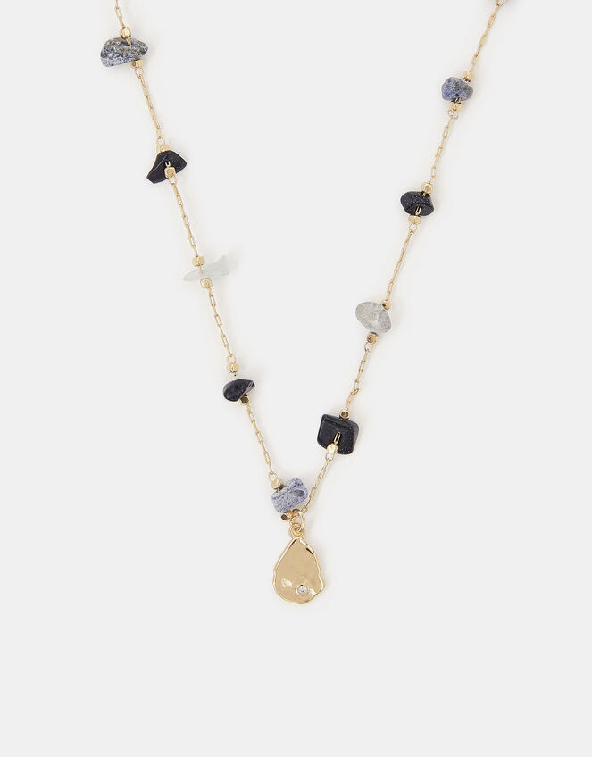 14ct Gold-Plated Pendant Nugget Stone Station Necklace, , large