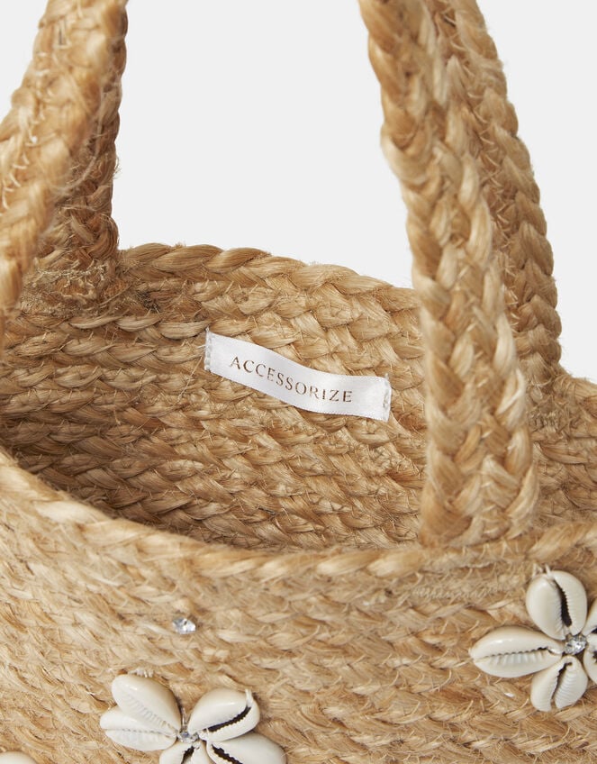 Floral Shell Raffia Handheld Bag, , large