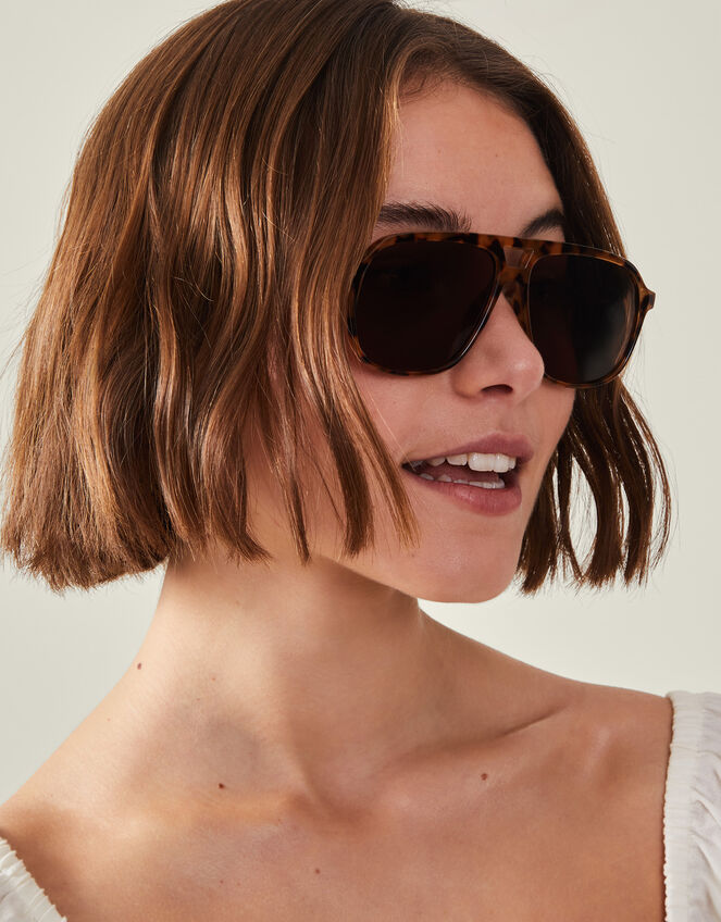 Tortoiseshell Aviator Sunglasses, , large