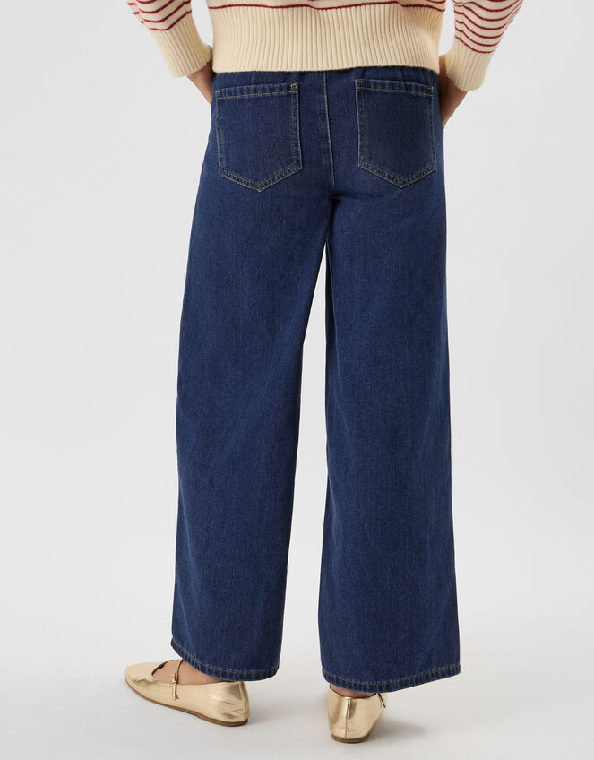 Denim Pintuck Wide Leg Trousers, Blue (DARK BLUE), large