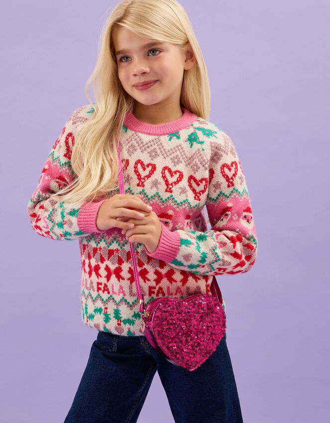 Girls Sequin Heart Bag, , large