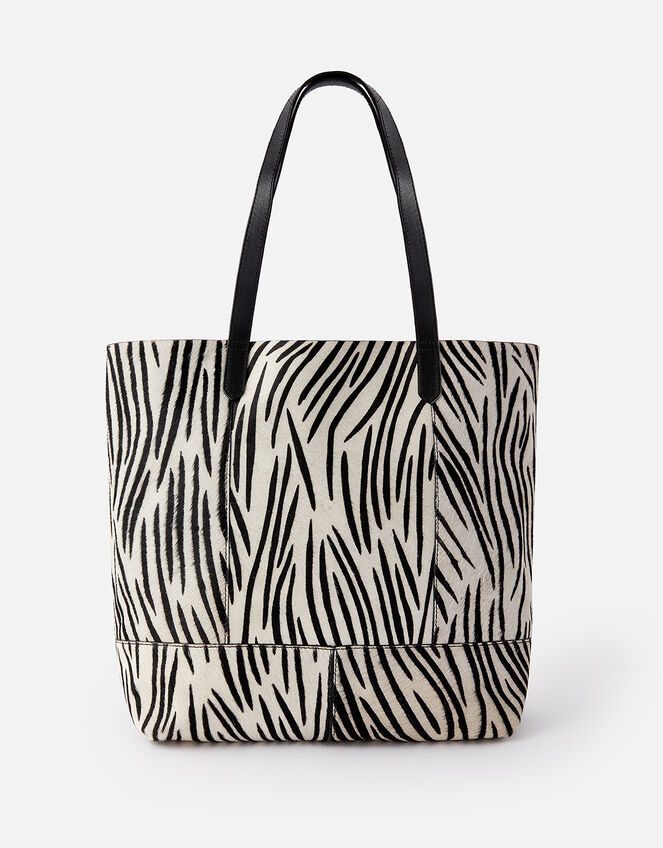 Zebra Leather Shopper Bag , , large