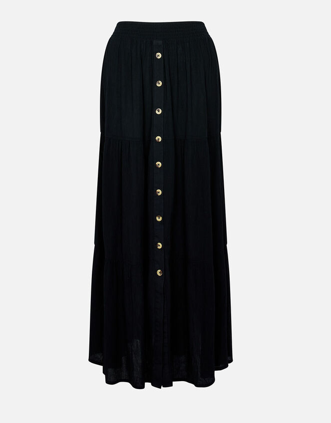 Tiered Button Skirt, Black (BLACK), large