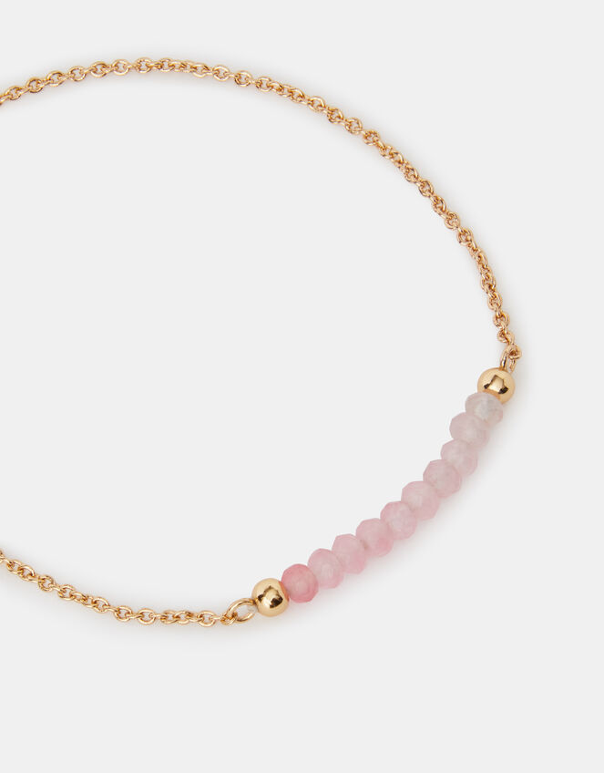 14ct Gold-Plated Quartz Healing Stone Beaded Bracelet, Pink (PINK), large