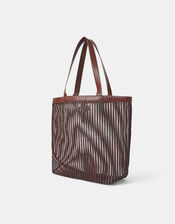 Mesh Stripe Shopper Bag, Brown (CHOCOLATE), large