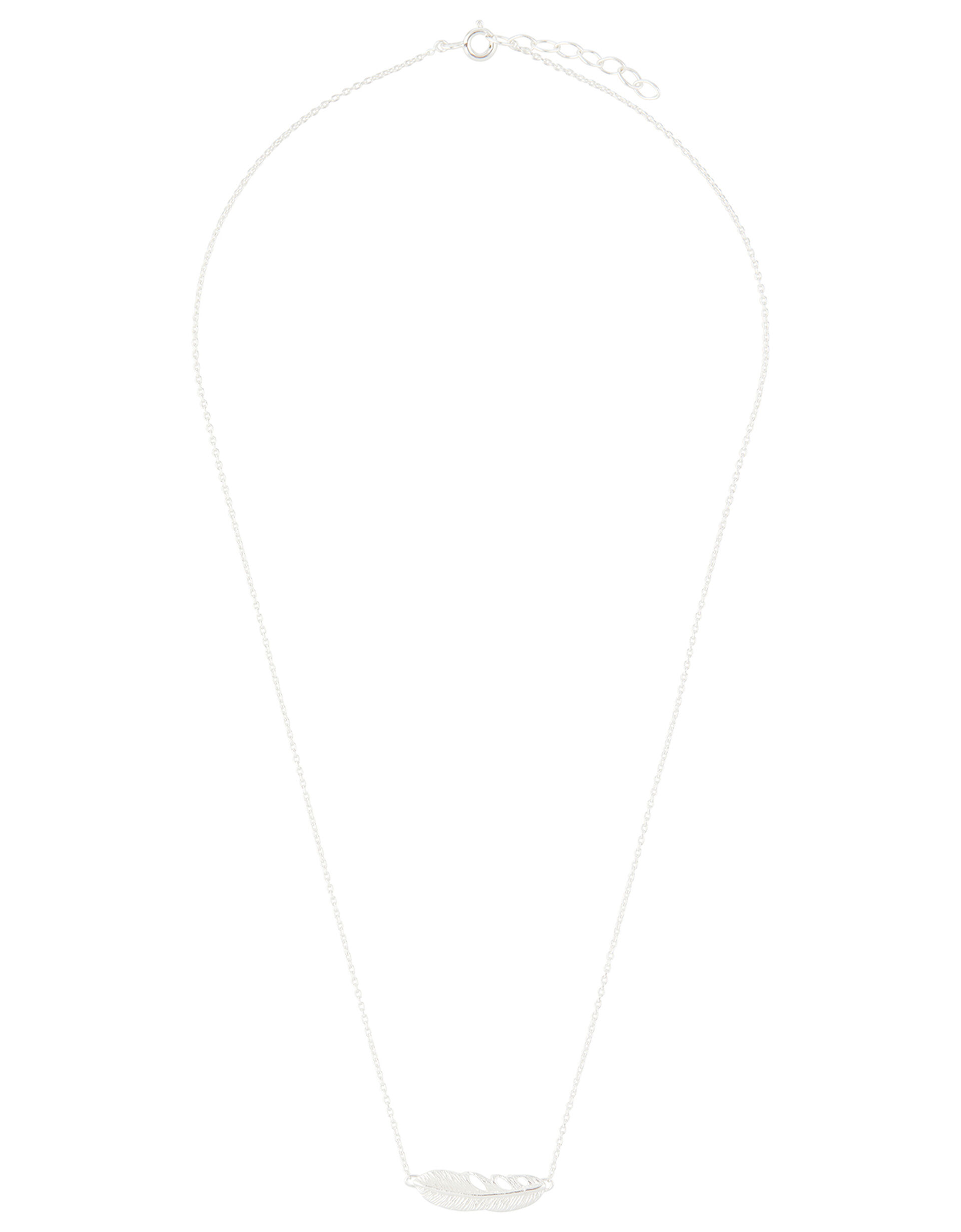 Sterling Silver Feather Necklace, , large