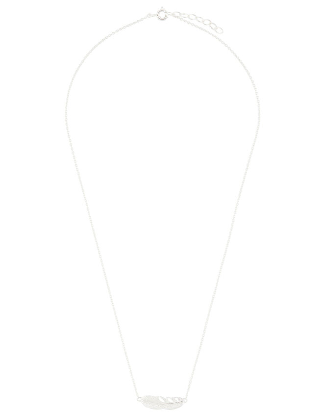 Sterling Silver Feather Necklace, , large
