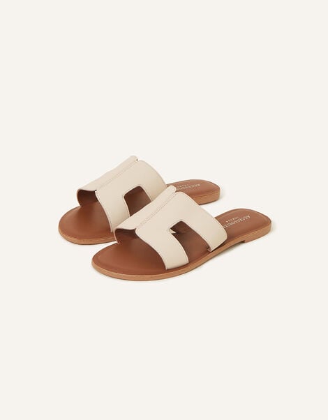 Leather Cut-Out Sliders, Cream (CREAM), large