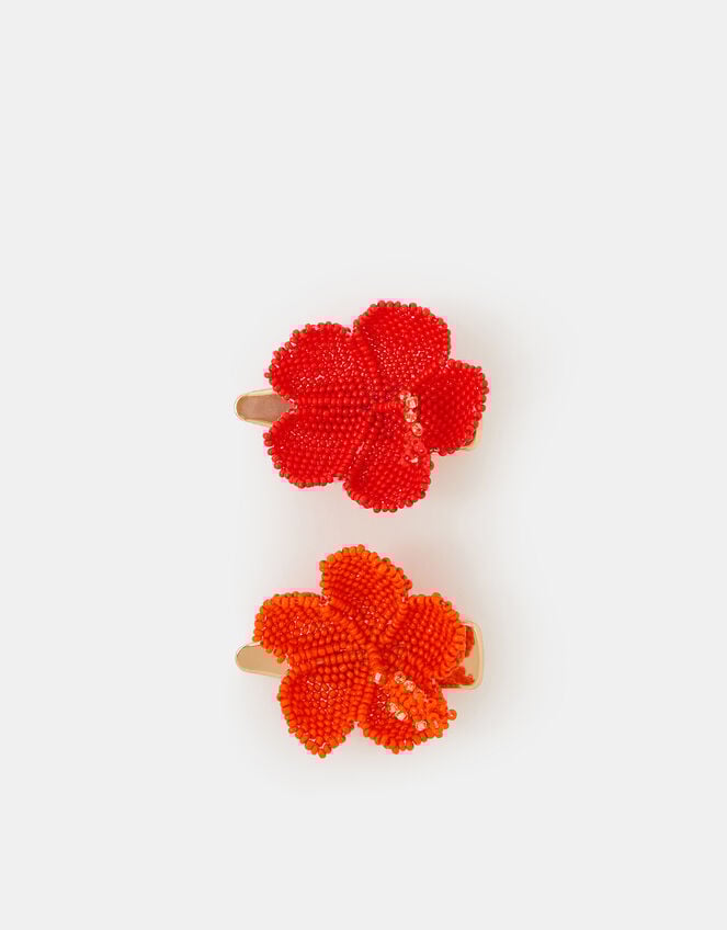2-Pack Beaded Hibiscus Hair Clips, , large