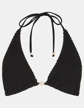 Seersucker Triangle Bikini Top, Black (BLACK), large