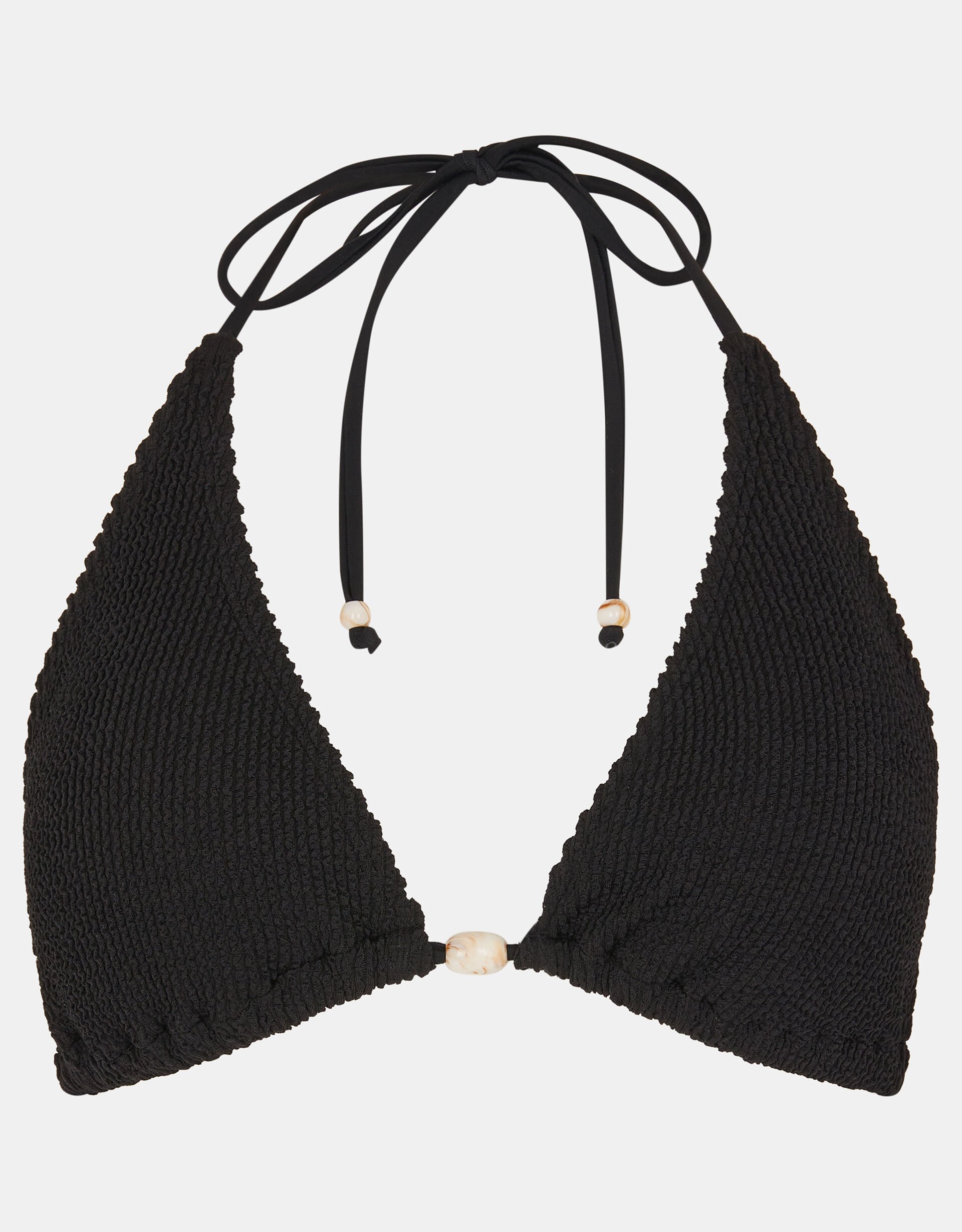 Seersucker Triangle Bikini Top, Black (BLACK), large