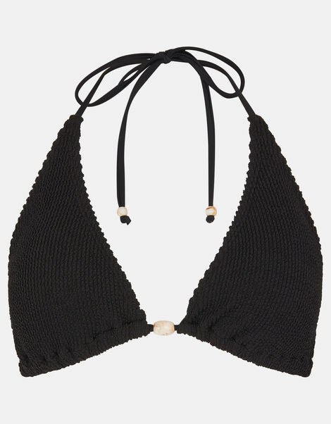 Seersucker Triangle Bikini Top, Black (BLACK), large