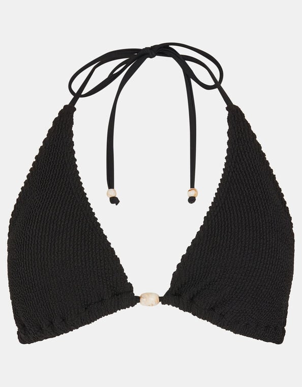 Seersucker Triangle Bikini Top, Black (BLACK), large